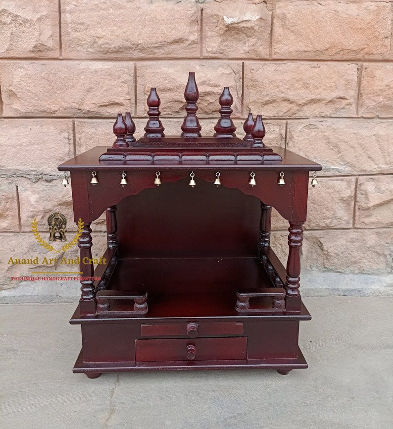 Wooden Temple Mandir Beautiful Brass Bell Handcrafted Mandir Pooja Ghar ...