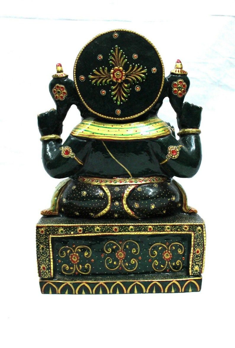 Jade Stone Statue Sculpture Green Indian Idol Lord Ganesha Handmade