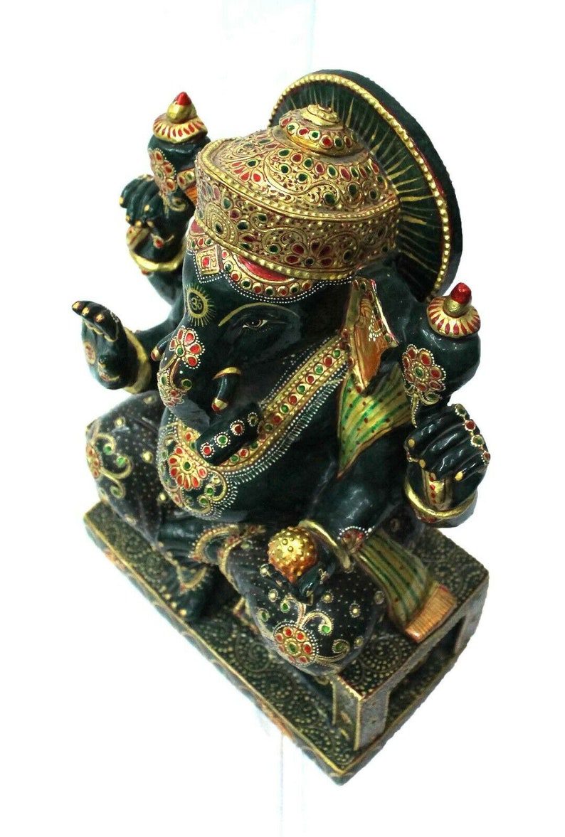 Jade Stone Statue Sculpture Green Indian Idol Lord Ganesha Handmade