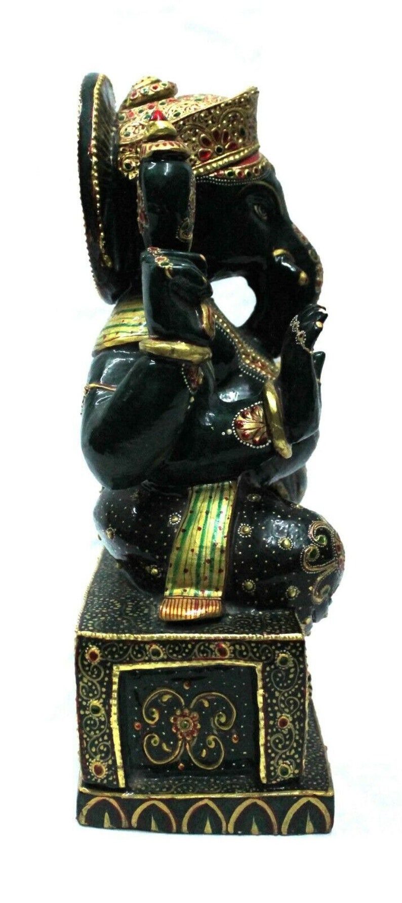 Jade Stone Statue Sculpture Green Indian Idol Lord Ganesha Handmade