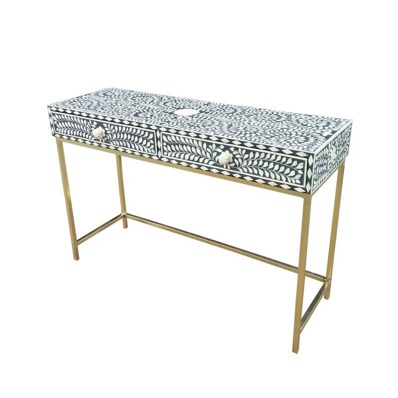 Bone Inlay 2 Drawer Floral Entryway Table, Bone Inlay Console table, Bone Inlay Table, HallTable ...