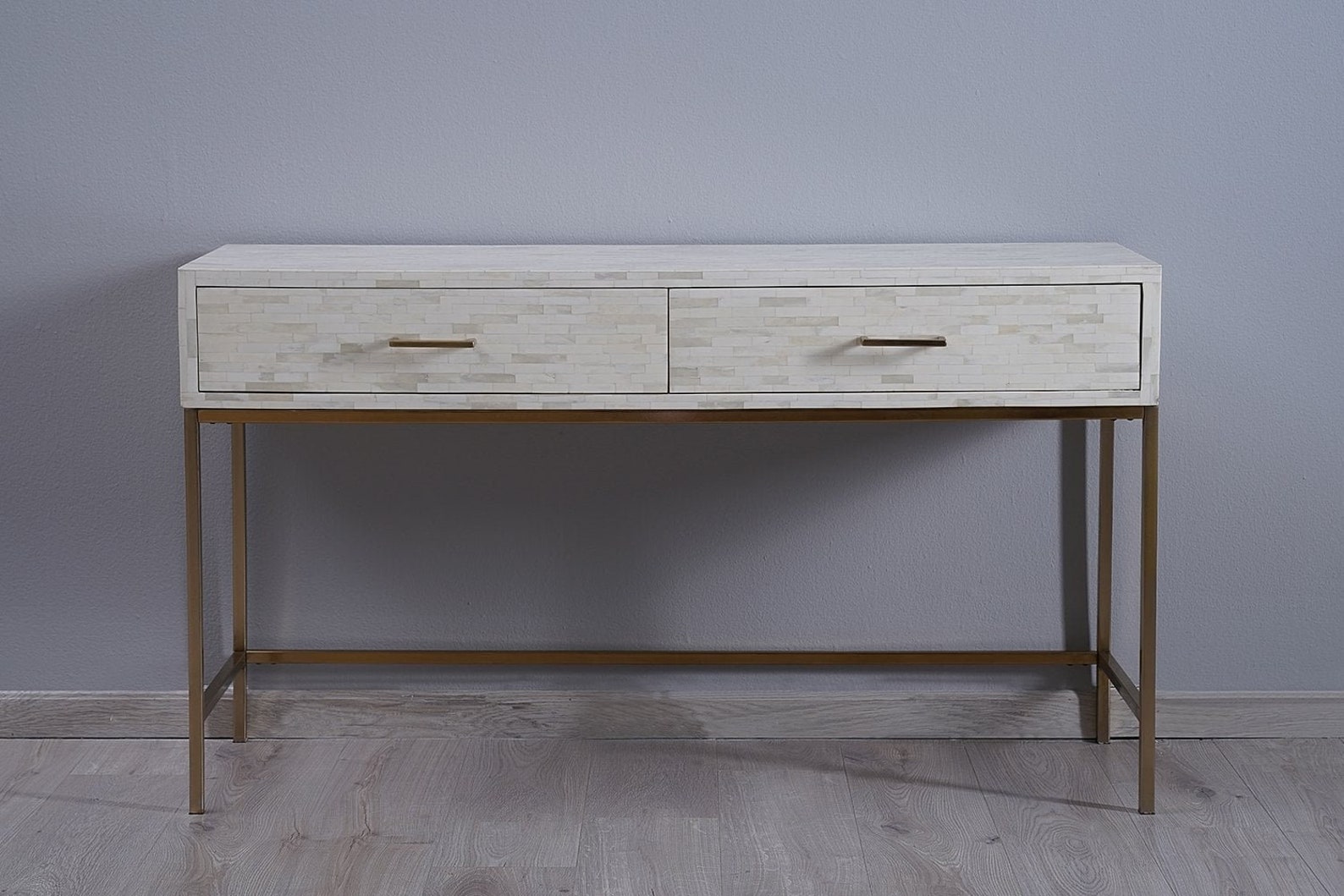 Handmade Bone Inlay Bricks Pattern Console Table 2 Drawer - SwiftEZ
