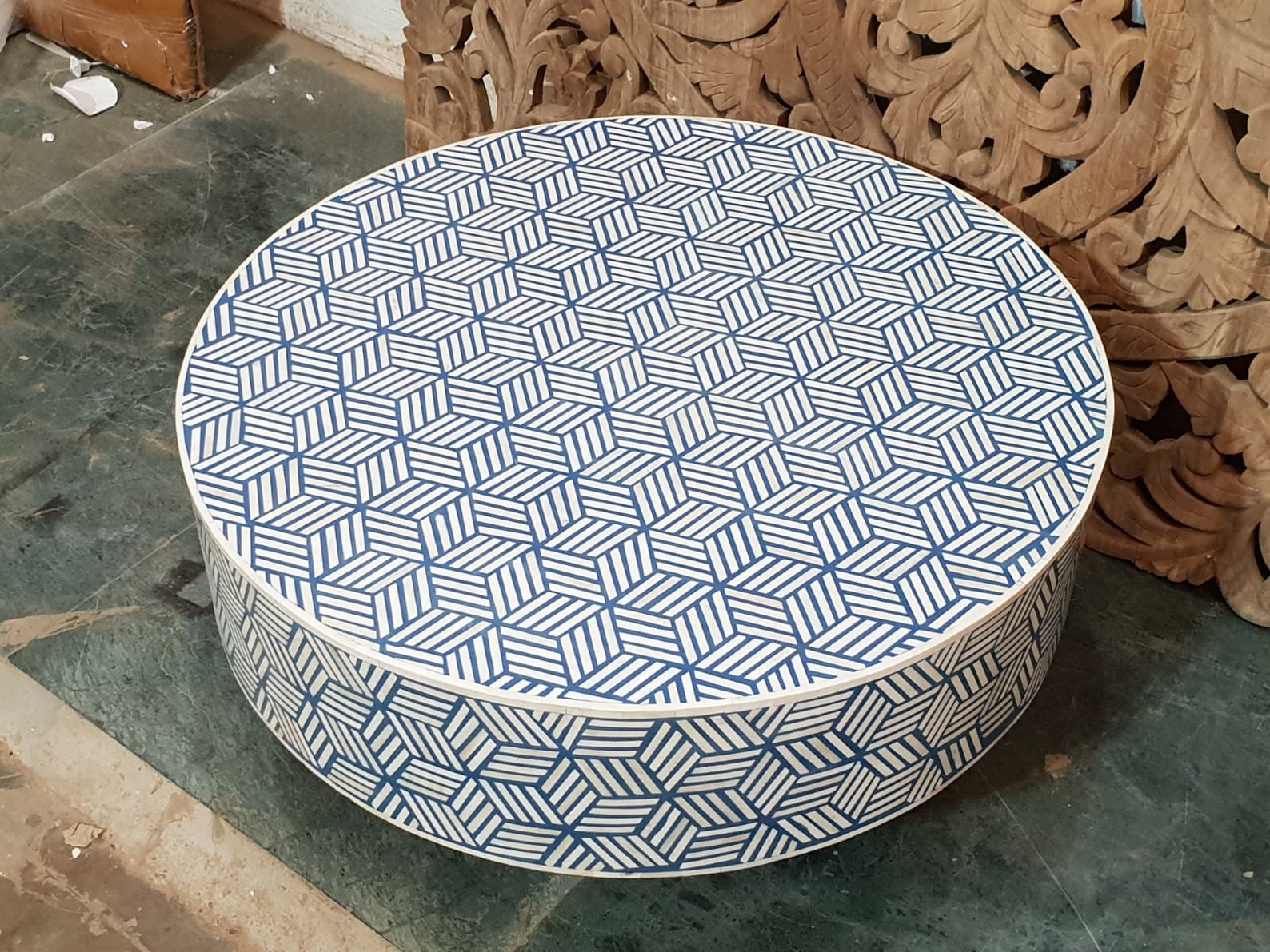 Bone Inlay Circular Table Handmade Bone Inlay coffee Table Round Table Bone Inlay Table Brass ...