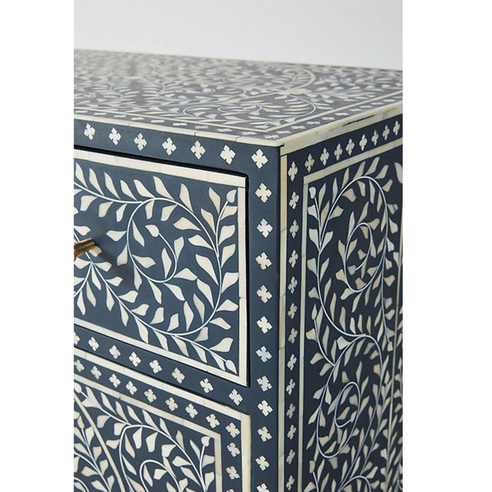 Indian Handmade Bone Inlay Blue Floral Chest of Drawer Bone Inlay Chest ...